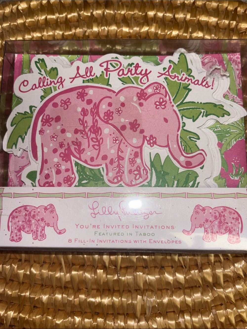 NIB Lilly Pulitzer Pink & Green Elephant Party Invitations